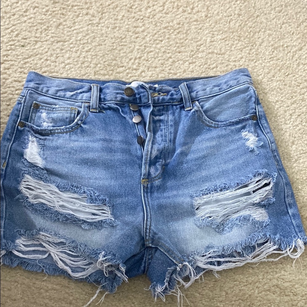 Distressed Blue Jean Shorts